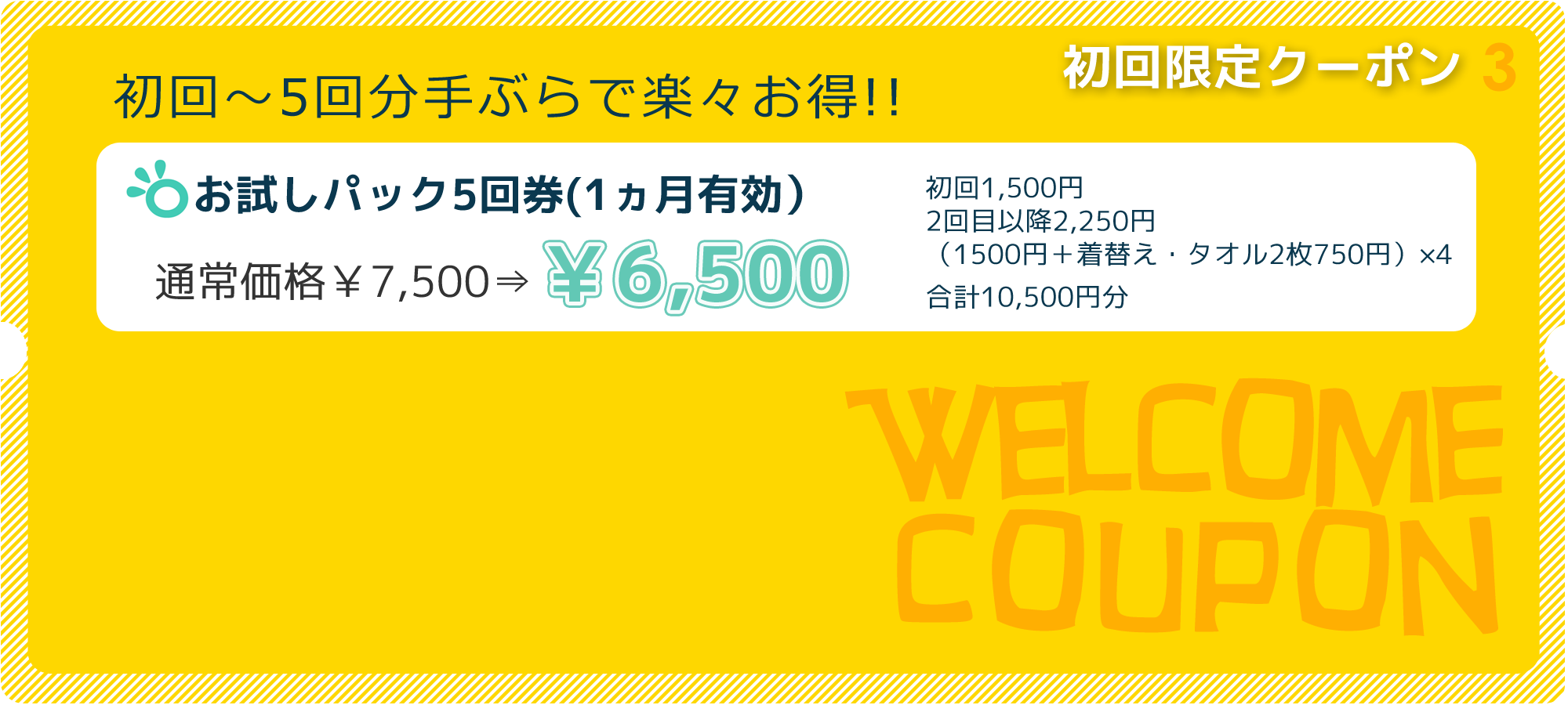 お試しパック5回券1000円引きクーポン